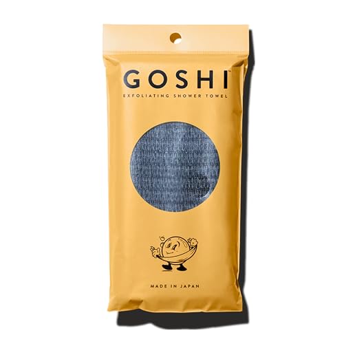 GOSHI Exfoliating Shower Towel - Long Body Scrubber for Back Acne, KP & Smooth Skin - Durable Rip-Resistant Weave, Quick-Dry Nylon Washcloth - Ethically Crafted in Gunma, Japan - Grey - color: Grey