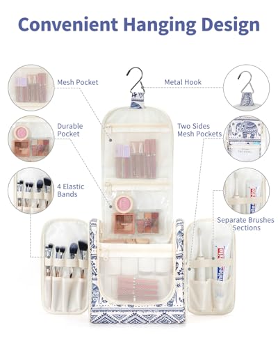 Narwey Hanging Toiletry Bag for Women Travel Makeup Bag Organizer Toiletries Bag for Cosmetics Essentials Accessories (Large, Elephant) - color: B-Elephant, size: Large