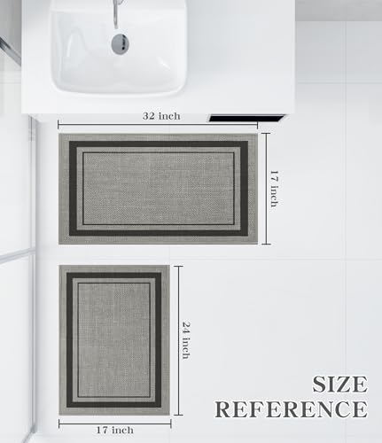 chakme 2 Piece Bathroom Rug Sets, Ultra Thin Bath Mat Quick Dry, Absorbent Non Slip Machine Washable, Dark Grey, 17"x24"+17"x32" - color: Dark Grey, size: 2-Piece (17" x 24" + 17" x 32")