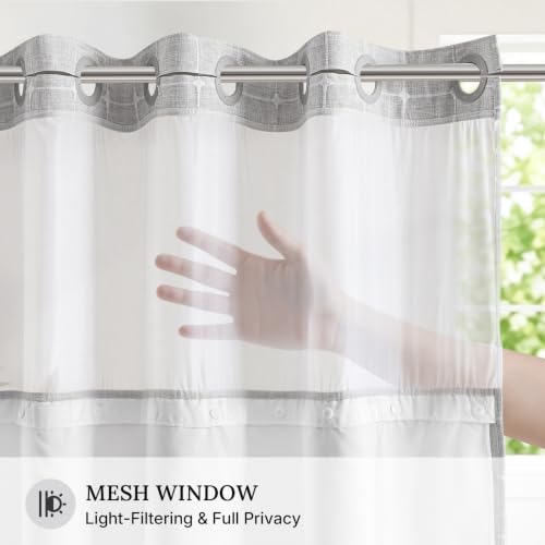 River Dream Grey Farmhouse Shower Curtain with Snap-in Liner, No Hooks Needed,with Magnets,with Tassels,Water Repellent&Machine Washable,36x74Inch - color: Grey-window, size: 36"W x 74"L (Pack of 1)