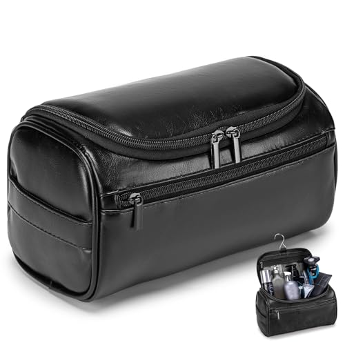 Travel Toiletry Bag for Men, Hanging Hygiene Bag EDC Pouches Small Dopp Kit Water-resistant Mens Shaving Kit Bags PU Leather Toiletry Organizer for Travel Weekend Fitness Hospital Black - color: Black