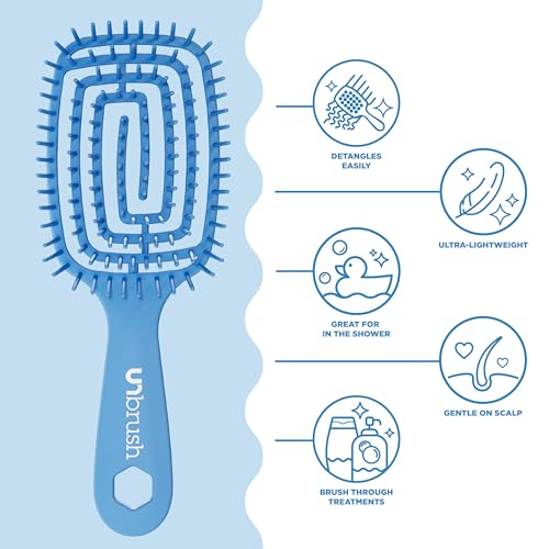 FHI Heat UNbrush Flex Detangling Brush — Ultra-Flexible, Pain-Free Hair Brush Detangler with DuoFlex Anti-Static Bristles for Removing Tangles, Massaging Scalp & Faster Styling - color: Blue