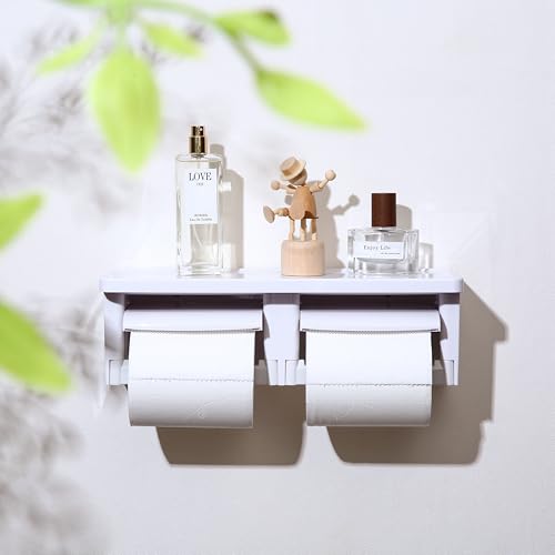 Double Toilet Paper Holder Wall Mount with Shelf- with Gear Cutter for Residential Bathrooms & Commercial Toilet Paper Dispenser for Commercial Bathroom - color: Abs White&white, size: Full