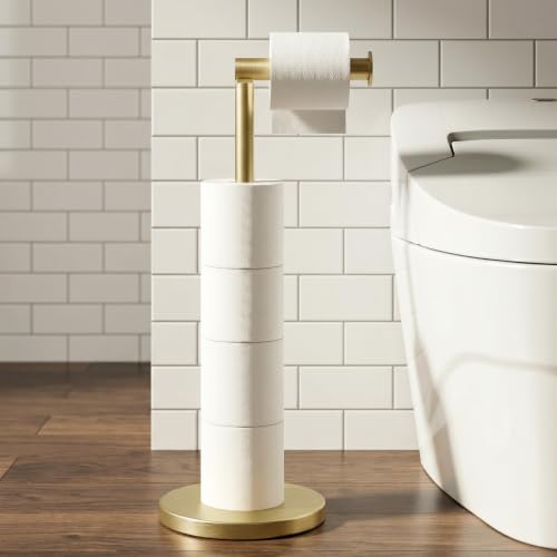 Cesun Extra Weighted Base Toilet Paper Holder Stand - SUS304 Rust Proof Free Standing Tissue Roll Holder for 4 Rolls, No Tipping, No Slipping, Gold - color: Gold
