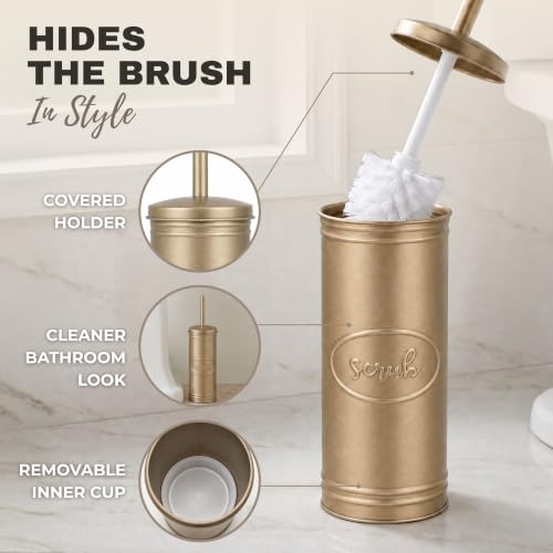 Autumn Alley Rustic Farmhouse Bathroom Trash Can and Toilet Brush Set - Rustic Bathroom Accessories for Charming Bathroom Décor, Antique Gold, 2 Gal. Capacity - color: Antique Gold