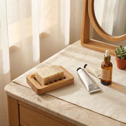 Wooden Soap Holder Slotted Wooden Teak Kitchen Sponge Holder Soap Dish for Shower Self Draining Dish for Shower, Sink, Bathroom, Bathtub, RV