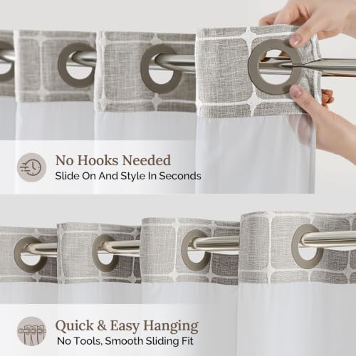 River Dream Farmhouse Khaki Shower Curtain with Snap-in Liner, No Hooks Shower Curtain Set, with Tassels for Bathroom Decor,Shower Curtain and Liner with Sheer Window 71x74 Inch - color: Khaki, size: 71"W x 74"L (Pack of 1)