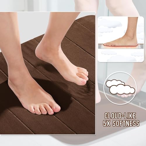 Yimobra 3 Pieces Memory Foam Bath Mat Set with U-Shaped Toilet Rug - Non Slip Super Soft Absorbent Quick Dry Bathroom Rugs for Bathtub, Vanity & Toilet Base, Brown - color: Brown, size: 44''x24'' + 31.5''x20'' + 24''x20''