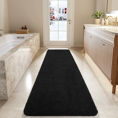 LOCHAS Bathroom Rug Runner 24x84 Inch, Soft Thick Absorbent Microfiber Bath Rugs for Bathroom, Machine Washable, Shaggy Plush Non Slip Bath Mat for Tub, Shower Floor, Quick Dry Mats, Black - color: Black, size: 84x24 inch (Rectangular)