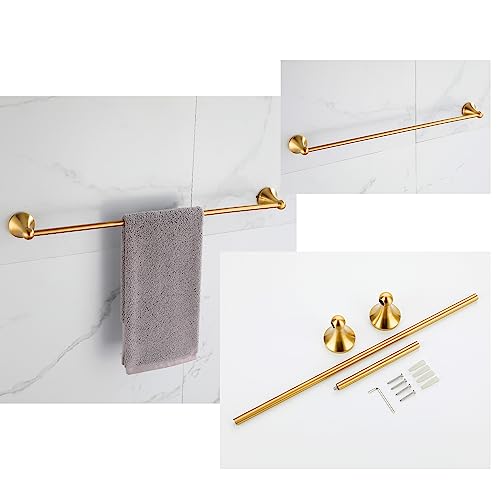 4 Pcs Gold Bathroom Hardware Set - Brushed Brass Gold Bathroom Accessories Kit, Stainless Steel Wall Mounted 23.6 Inch Towel Bar | Towel Hook | Toilet Paper Holder | Hand Towel Holder - color: Gold
