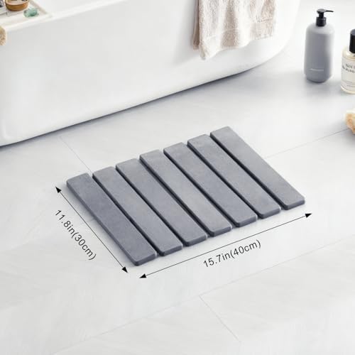 15.76 Inch Foldable Stone Bath Mat, Super Absorbent Diatomaceous Earth Mat, Dark Grey Easy Clean Rollable Drying Mat, Non-Slip Quick Dry Stone Bath Mats for Bathroom Kitchen Outdoor - color: Dark Grey, size: 12" x 1'4" (Rectangular)