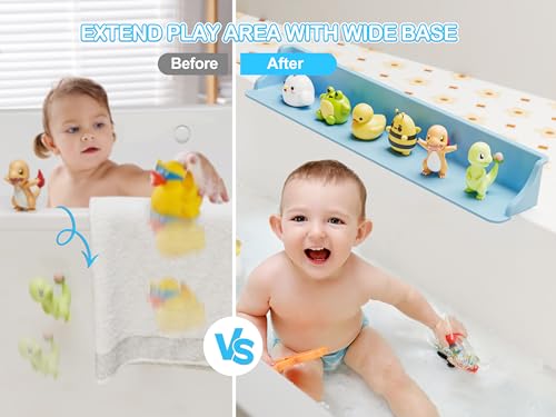 Cushore 3-Ft Bathtub Splash Guard PlayPad with Strong Suction Cups, Toy Tray Caddy Holder Storage, No-Leak, Mess-Free Bath Time for Kids, Blue - color: Blue