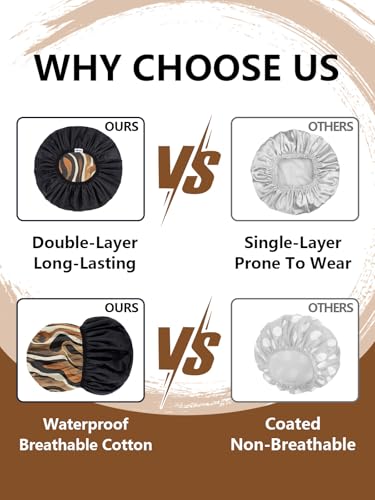 Years calm Shower Cap for Men, Waterproof Reusable Hair Cap with Dual-Layer Design, Reversible Double-Sided Use, Stretchable Elastic Band, Comfortable Fit for Shower, Gym, Hair Care & Travel - color: Brown