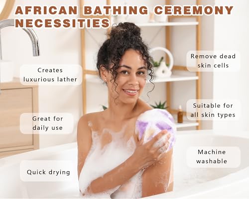 2 Pack African Net Sponge Exfoliating Body Scrubber Bath Sponge for Daily Use (Light Purple+Dark Purple) - color: Light Purple+dark Purple