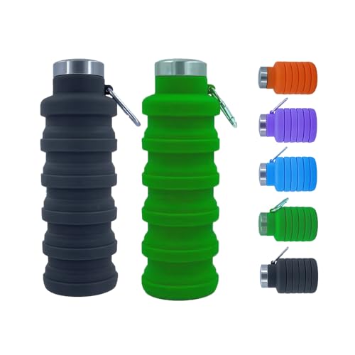 Collapsible Water Bottles，17oz Large capacity Silicone Water Bottle with Carabiner，Reusable Foldable Lightweight Sports Water Bottle for Travel Gym Camping Hiking (Black + Green) - color: Black + Green