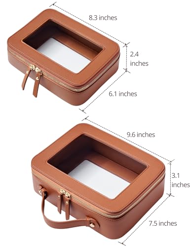 Popvibe Clear Makeup Bag Toiletry Case Travel Transparent Cosmetic Bag with Zipper, Portable Make Up Organizer Traveling Compact Car Bag for Essentials - color: Brown, style: Dual Elegance