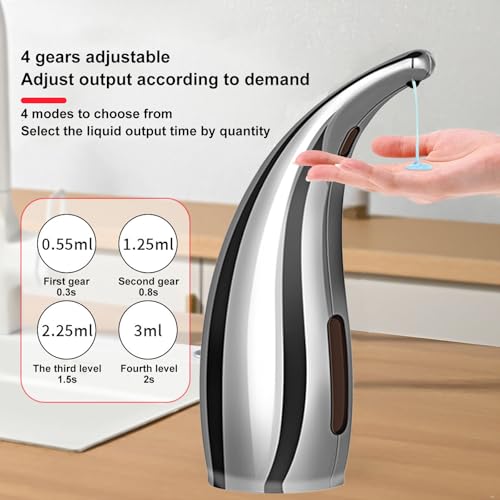 300ml Touchless Automatic Soap Dispenser Silver Magnetic Charging | Infrared Induction 4 Gear Adjustable Liquid Output Minimalist IPX6 Waterproof Design for Kitchen Bathroom Hotel Daily Use - color: Silvery