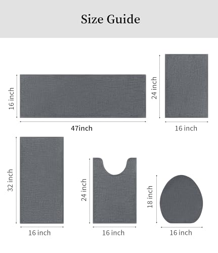YIHOUSE Bathroom Rugs Sets, Gray, 5 Piece | Non Slip, Quick Dry, Absorbent Washable, Thin Fit Under Door, For Elder, Sink, Laundry - color: Grey, size: 5 pieces