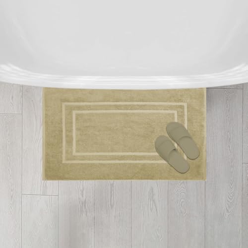 Feather & Stitch 2 Piece Towel Like Bath Mats (30x21 Inch) 100% Cotton Terry Bath Mats, Bathroom Shower Floor Mats [NOT A Bathroom Rug], Soft Absorbent Washable Mats - Linen - color: Linen
