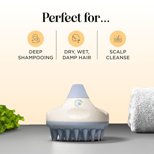 Hair Shampoo Brush and Scalp Exfoliator - Soft Silicone Scalp Massager Hair Growth Stimulator for Wet or Dry Hair - In Shower Scalp Scrubber for Dandruff Removal Made with Recycled Wheat Straw - Blue - color: Blue