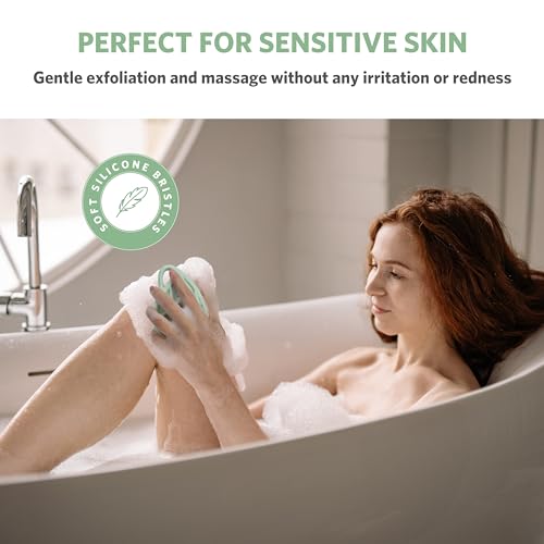 Sndyi Silicone Body Scrubber, Gentle Exfoliating Body Scrubber for Sensitive Skin, Leaf Shaped Shower Scrubber for Body with Lathering Bristles, Silicone Loofah Body Brush for Showering, Green - color: Green