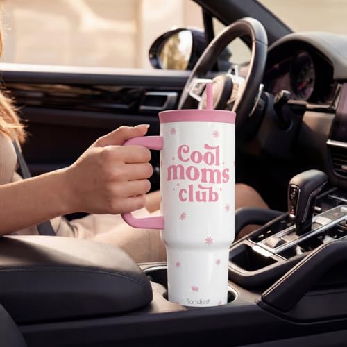 Mom Gift from Son Daughter, Stainless Steel Locking Lid Silicone Straw Tumbler with Handle 40oz, Cool Mom Club Insulated Travel Cup for Mother Mama, Gift Idea for Birthday Christmas Mothers Day - color: Mom
