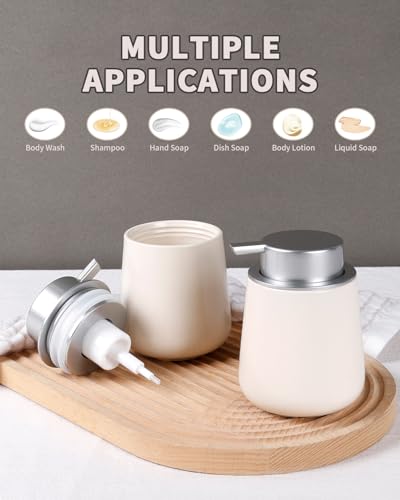 Bosilunlife Ceramic Foaming Soap Dispenser - 12Oz Bathroom Countertop Kitchen Dish Soap Pump Dispenser Foam Soap Dispenser - Beige with Silver - color: Beige With Silver Pump