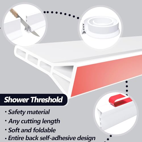 Raycity 3" High Shower Threshold Water Dam 59 IN Collapsible Shower Water Splash Guard for Curbless Shower Threshold Barrier Water Stopper for Wet and Dry Separation Bathroom and Kitchen (White) - color: White, style: 59 inch