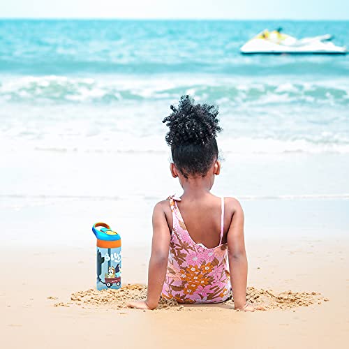 Zak Designs 17.5 oz Riverside Bluey Kids Water Bottle with Straw and Built in Carrying Loop Made of Durable Plastic, Leak-Proof Design for Travel, 2PK Set - color: Bluey