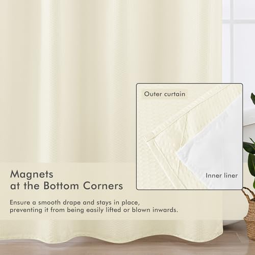 Mrs Awesome No Hook Shower Curtain with Snap-in Liner Less Time On/Off, Embossed Waffle-Look Textured Fabric Shower Curtain for Bathroom, Soft & Lightweight, 71x74, Cream - color: Cream, size: 71"W x 74"L (Pack of 1)