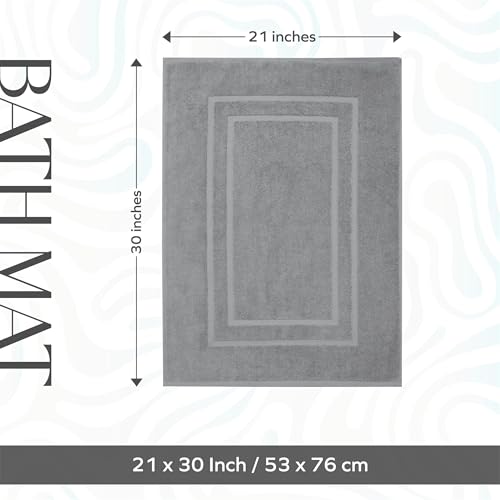 Feather & Stitch 2 Piece Towel Like Bath Mats (30x21 Inch) 100% Cotton Terry Bath Mats, Bathroom Shower Floor Mats [NOT A Bathroom Rug], Soft Absorbent Washable Mats - Dark Grey - color: Dark Grey