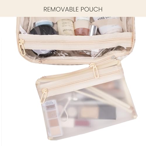 Jadyn Hanging Toiletry Bag, Expandable Toiletry Organizer for Women, Water Resistant Large Travel Cosmetic Bag for Full Size Makeup, Toiletries, Lotion, Shampoo, Accessories (Beige Gingham) - color: Beige Gingham