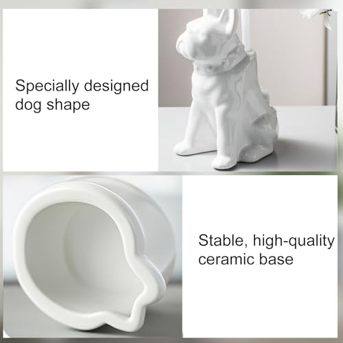 Comeon Ceramic Dog White/Black Toilet Brush and Holder Set, Plastic Handled Scrub Brush for Bathroom Cleaning,13.7"*6.3" (White) - color: White, size: Dog