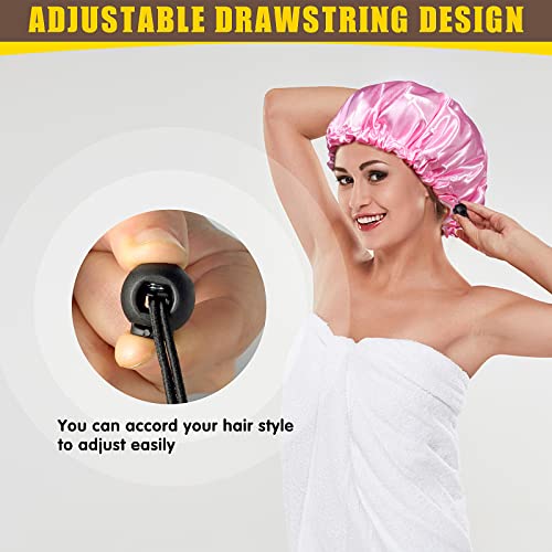 Fishent Shower Cap, 4 Packs Reusable Adjustable Double Layer Waterproof shower Caps for Women, Waterproof Bathing Shower Hat Hair Cap for Adult and Kids (Solid, Medium) - color: Solid, size: Medium