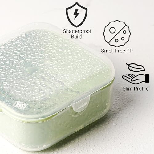 Adorila Small Travel Soap Case with Removable Drain Tray, 2 Pack | Shampoo Conditioner Bar Holder, Shatterproof PP Plastic, 3.1 in x 3.1 in Footprint, Light Green+Peach Pink - color: Light Green+peach Pink