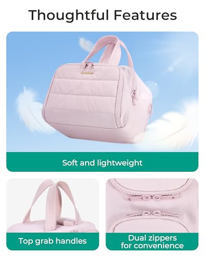 BAGSMART Travel Toiletry Bag, Crush Toiletry Bag for Women, Wide-open Puffy Toiletry Bags for Traveling, Large Travel Cosmetic Makeup Bag Organizer for Accessories,Toiletrie, Pink - color: d-Pink