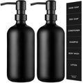 GMISUN Black Soap Dispenser, 2 Pack Matte Black Hand Soap Dispensers Bathroom with Stainless Steel Pump, 17 Fl Oz Glass Dish Soap Dispenser Set for Kitchen, Modern Liquid Soap Bottle with Labels - color: Black Bottle + Black Pump