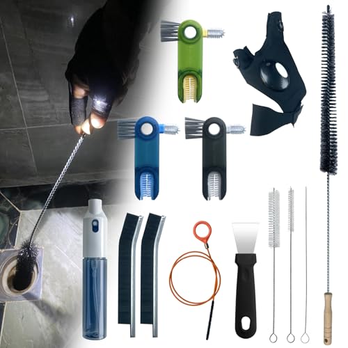 13Pcs Deep Crevice Cleaning Brush Set with Flashlight Gloves & Drain Brush - Dryer Vent Cup Lid Straw Gap Cleaning Tools Professional Cleaning Supplies - color: 13-pack