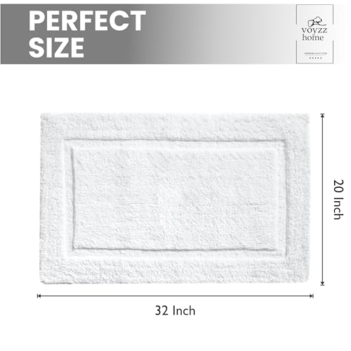 voyzz home Set of 2, Cotton Bathroom Bath Mat Rug White, 20" x32 INCH, Extra Soft, Non-Slip, Super Water Absorbent and Machine Washable for Bathroom, Floor, Tub & Shower - color: Plain White Set of 2 20x32