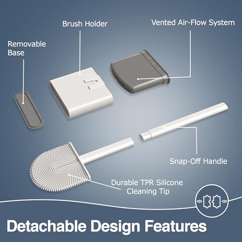 2 Pack Silicone Toilet Brushes & Holders– Includes 2 Crevice Brushes for Bathroom, Long Non-Slip Handle – Durable Bathroom Cleaning Set. - size: Pack of 2