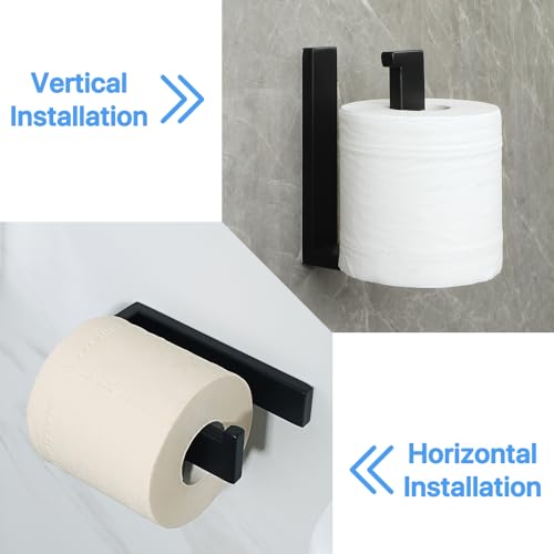 SAYAYO Self Adhesive Toilet Paper Holder Wall Mount, Modern Matte Black Stick on Toilet Paper Roll Holder for Bathroom Square, SUS304 Stainless Steel 6 Inch - color: Black - Adhesive