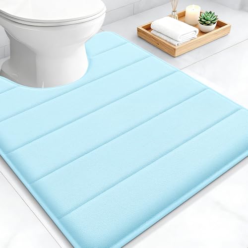 OLANLY Memory Foam Toilet Rugs U Shaped 24x20, Super Soft Absorbent Contour Bath Rugs, Quick Dry, Machine Washable Toilet Mat, Bathmat Floor Carpet, Bathroom Home Decor Accessories, Sky Blue - color: Sky Blue, size: 24" X 20" Contour Rug