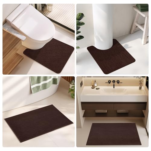 TYUU Bathroom Runner Rugs, Long Bath Mat Runner Washable Thin Quick Dry Low Pile Bathroom Runner Rugs Non Slip, Brown 24"x70" - color: Brown01, size: 2' X 5'10" (Runner)
