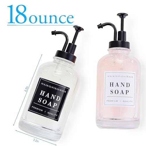 Dish and Hand Soap Dispenser for Kitchen,Glass Soap Dispenser with Pump,Tray,Funnel, Set of 2 Countertop Soap and Lotion Dispenser for Bathroom,Shower, 500ml/16.9oz, - color: Ks-5010-34y-2b