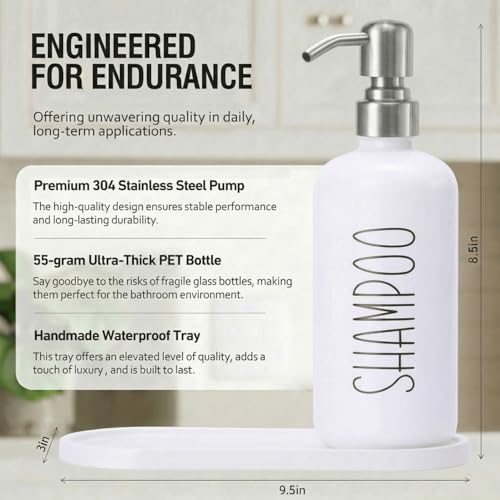 MOMEEMO Refillable Shampoo and Conditioner Bottles with Tray, Shower Shampoo Dispenser for Shower, Body Wash Dispenser for Shower, Shampoo Conditioner Dispenser with Stainless Steel Pumps (White) - color: White Silver