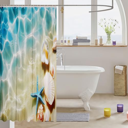 Ocean Shower Curtain Beach Bath Curtain Coastal Nature Theme Teal Shower Stall Curtain Boys Girls Hawaiian Bathtub Shower Curtain Sea Wave Animals Shell Starfish Shower Curtain, Blue 72" W x 78" L - color: Multi 015, size: 72"W x 78"L (Pack of 1)