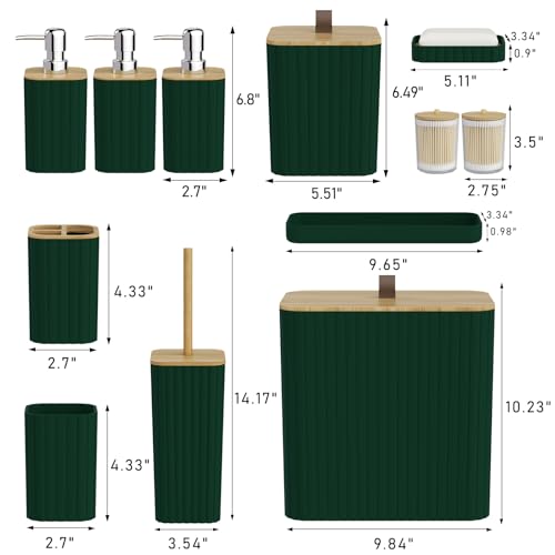 Bathroom Accessory Set - Green Bathroom Set, 12PC Bathroom Accessories Set, Green Bathroom Accessories Set, Mini Trash Can, Toilet Brush, Trash Can & Soap Dispenser - size: Bathroom Set, style: Dark Green