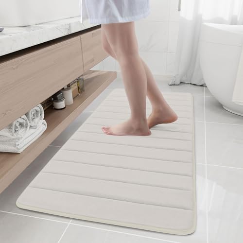 Buganda Memory Foam Bath Mat, 55" x 24", Ultra Soft Bathroom Rugs, Water Absorbent and Machine Washable Bath Rug Runner for Bathroom, Shower, and Tub, Cream - color: Cream, size: 55" X 24"