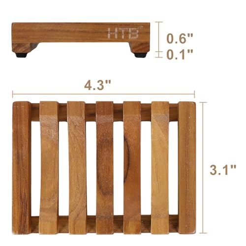 HTB Slotted Bar Soap Holder Teak Wood for Bathroom | Kitchen Wooden Sponge Holder, Self Draining Soap Dish for Shower, Sink, Bathroom, Bathtub, RV,Soap Saver Keep Soap Dry - color: 1pcs