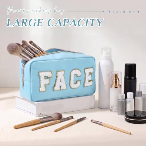 Preppy Makeup Bags Chenille Letter Stuff Bag Nylon Cosmetic Pouch Cases with Zipper for Women Travel Toiletry(Soft Pastel,Classic,4 Pcs) - color: Soft Pastel, size: Classic
